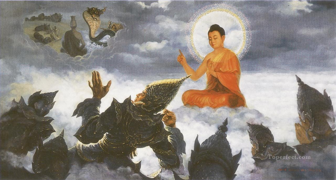 高い天の仏教でバカ・ブラフマーに教義を説明する仏陀油絵